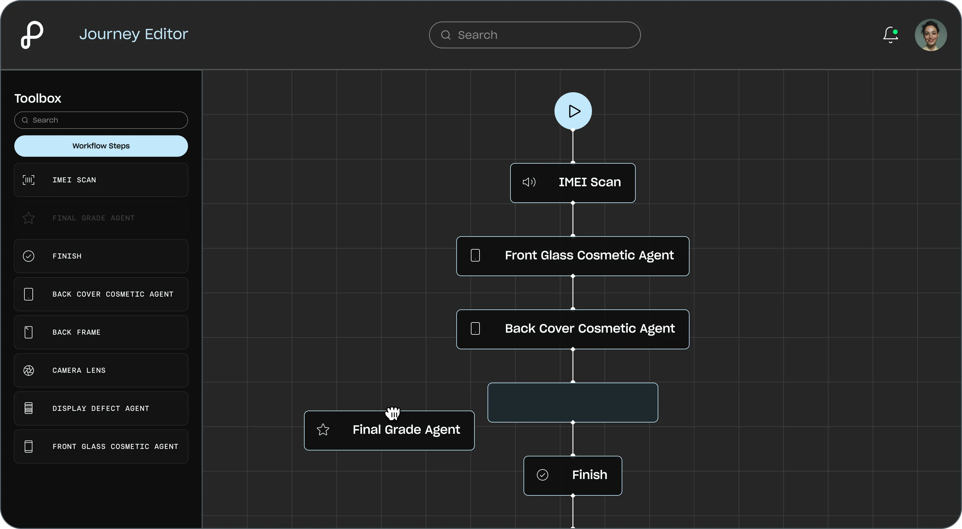 Visual Journey Builder drag and drop interface